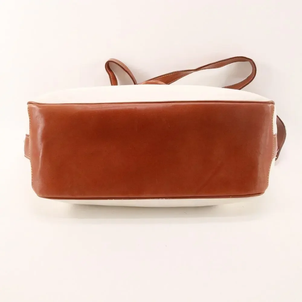 Vtg Saint Borse Handbag Women Medium Ivory Brown Pebble Leather Shoulder Bag